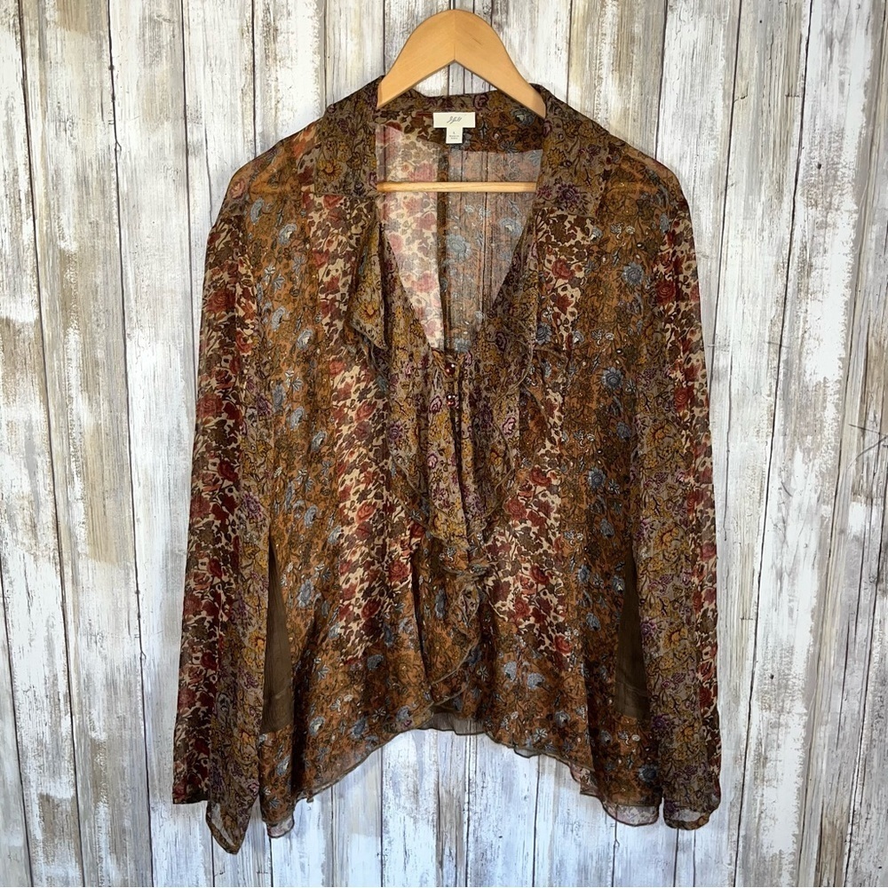 J. Jill Boho Floral Sheer Ethereal Cottage Core Blouse Women’s Large